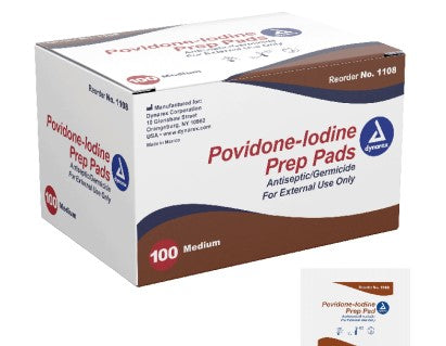 Povidone-Iodine Prep Pads, 100/box, Medium - Dynarex