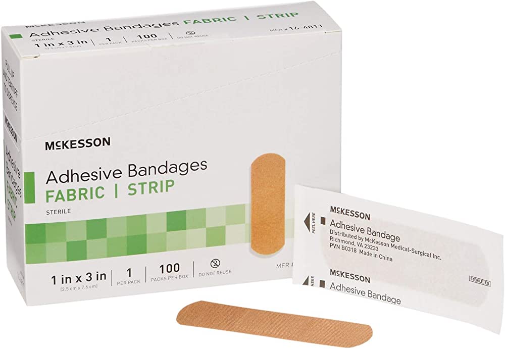 Adheisve Bandages, Fabric Strip 1 x 3, 100 bx- Mckesson
