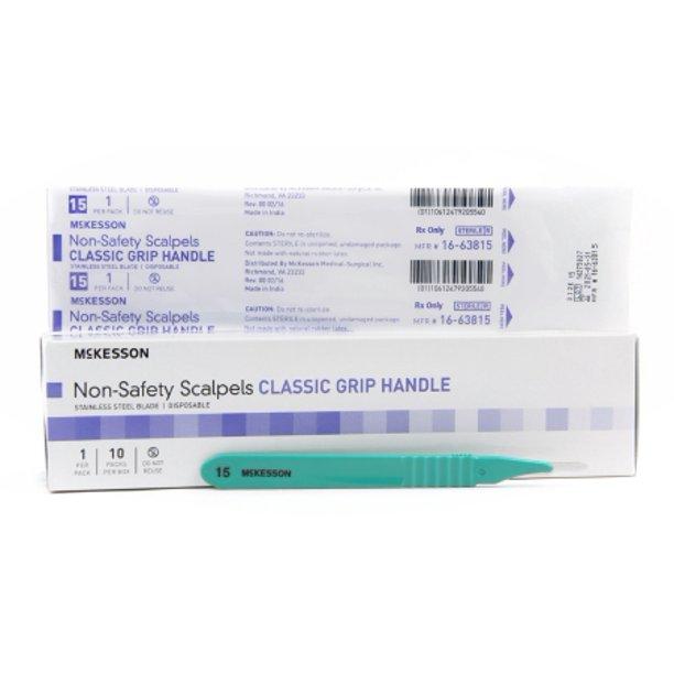 Non-Safety Scalpels Classic Grip Handle, Stainless Steel Blade, Sterile #15 10/box - McKesson