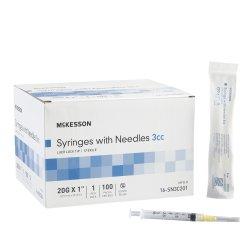 Syringe with Hypodermic Needle, 3cc, 20g, 1”, 100/bx - McKesson