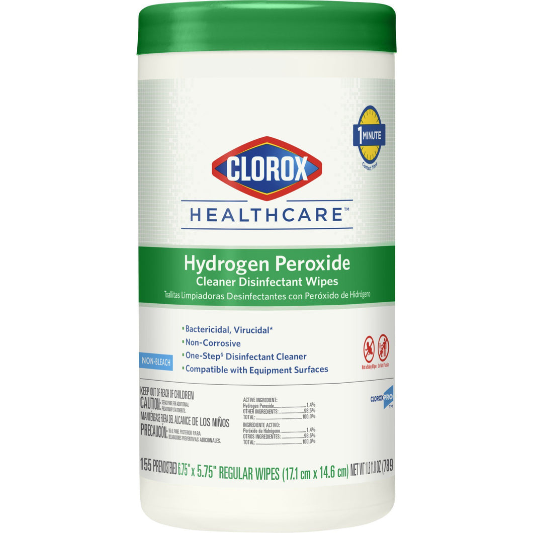Clorox Healthcare® Surface Disinfectant Cleaner Premoistened Peroxide Based Manual Pull Wipe 155 Count Canister Unscented NonSterile