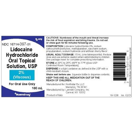 Lidocaine HCL 2%, Viscous Oral Topical Solution, 100mL bottle - NorthStar RX