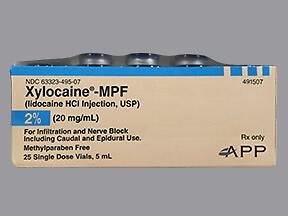 Xylocaine-MPF 2% (lidocaine HCI Inj, USP) 20mg/mL, 5mL vial, 25/box  Fresenius KABI