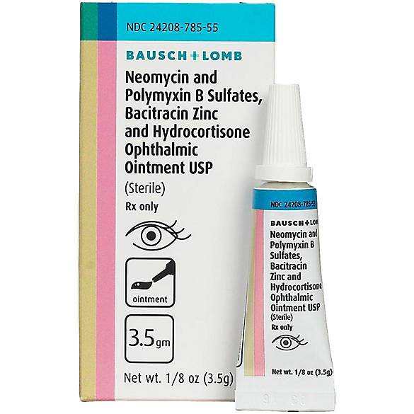 Neomycin and Polymyxin B Sulfates, Bacitracin Zinc Hydrocortisone Acetate Ophthalmic Ointment, 3.5g - Bausch