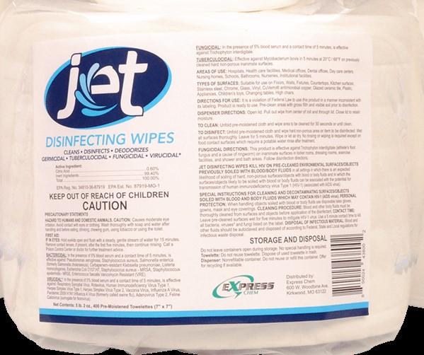 Jet Disinfecting Wipes 800ct Refill bag - Express Chem