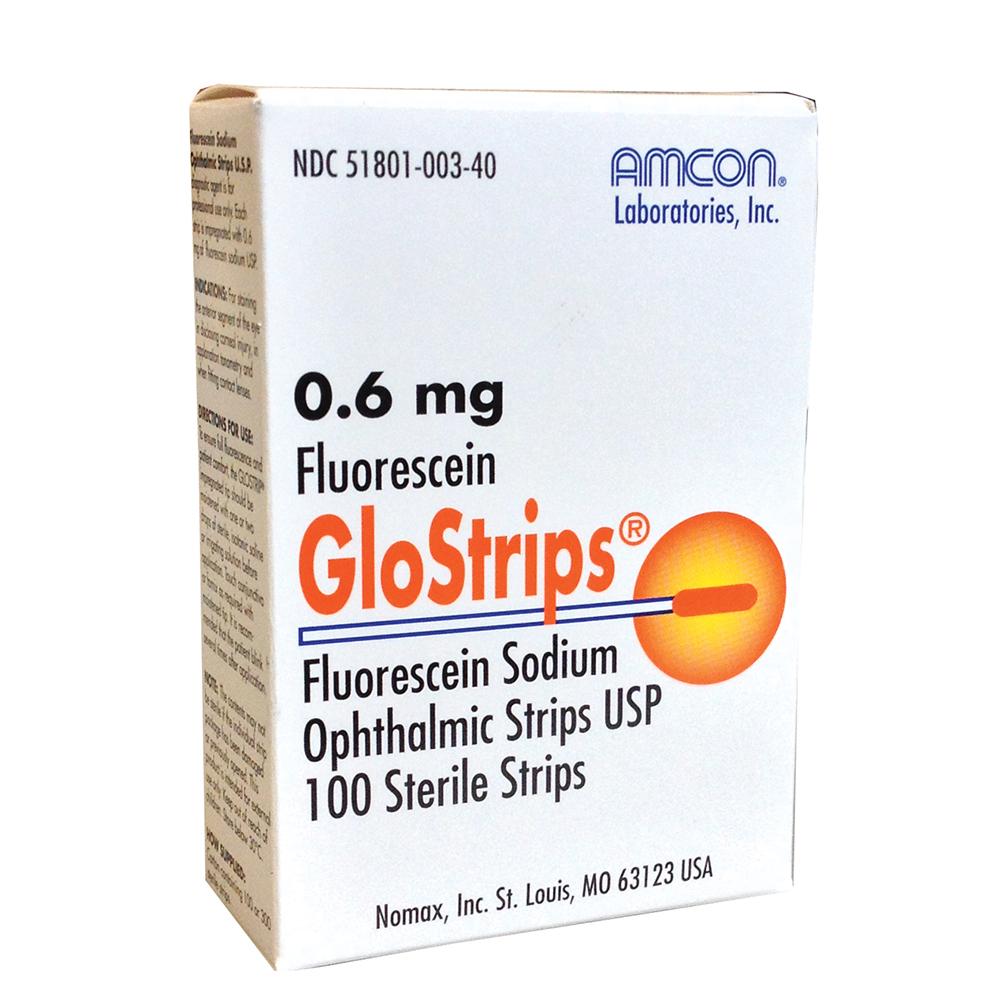 GloStrips 0.6mg (Fluorescein Sodium Ophthalmic Strips) 100/box - Amcon