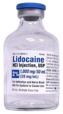 Lidocaine 2% Inj, SDV, 20mg/mL, 5mLvial, 25/bx - Hikma