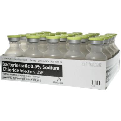 Bacteriostatic Sodium Chloride 0.9% Inj, MDV, Diluent, 20mL (25/pk) - Hospira