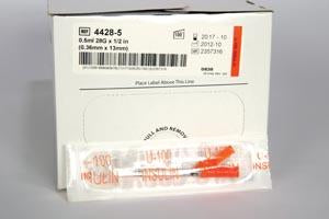 Luer Slip 1mL Insulin Syringe w/ Hypodermic Needle, 27G x 1/2