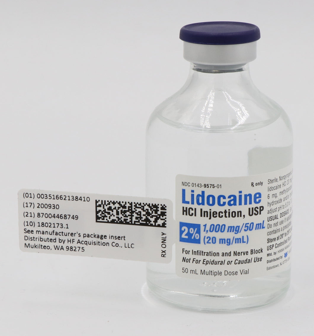 Lidocaine HCL, MDV 2% 20mg/m, 50mL vial - Healthfirst