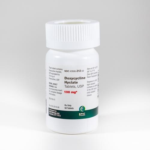 Doxycycline Hyclate tablet 100mg, 50/bottle - Epic Pharma LLC