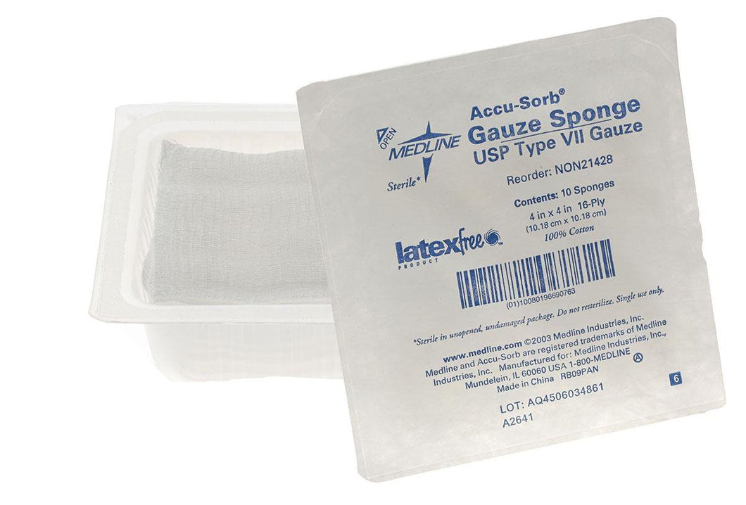 USP Type VII Gauze Sponge Cotton 16-Ply 4 X 4 Inch Square Sterile - Medline